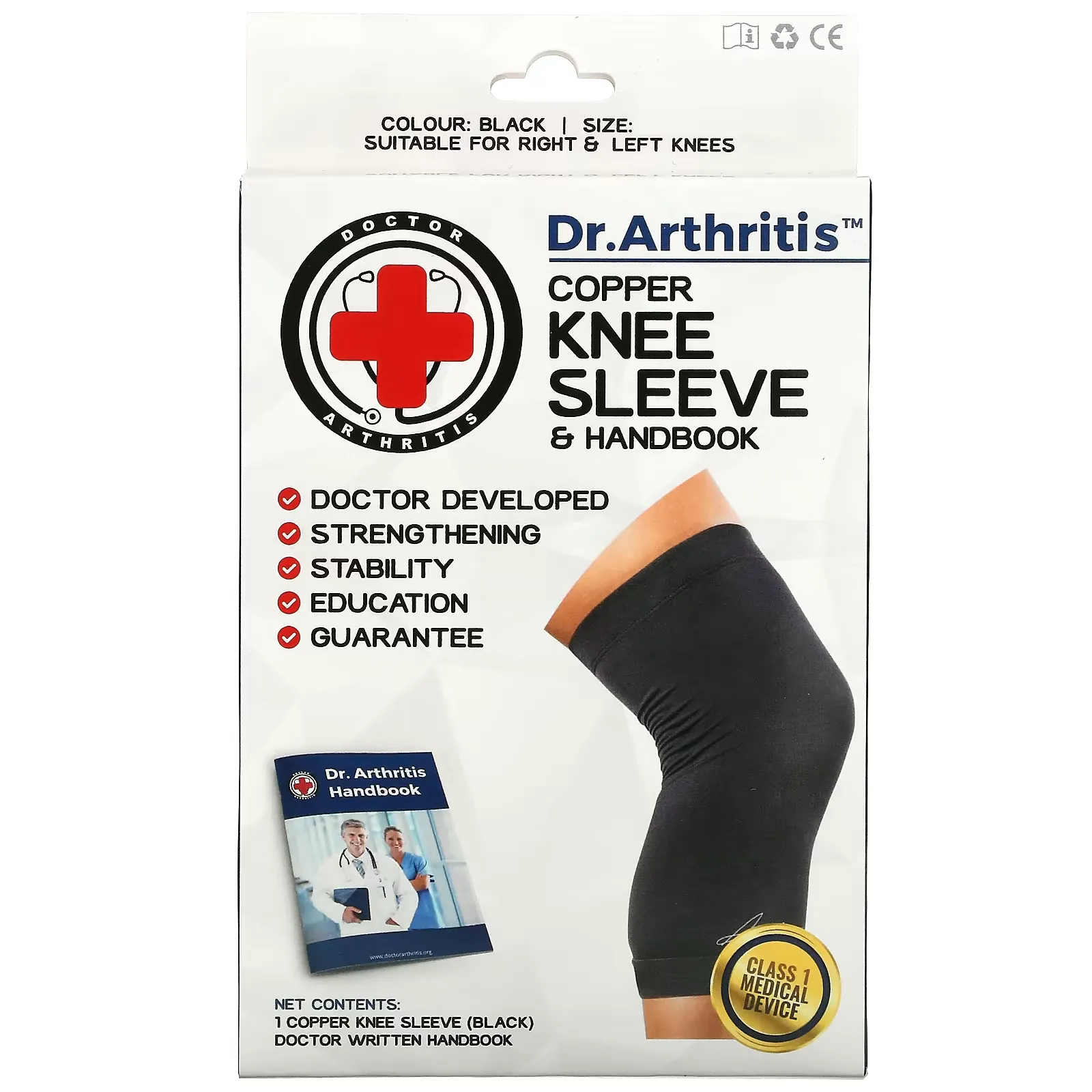 Copper Knee Sleeve & Handbook, Small, Black, 1 Sleeve