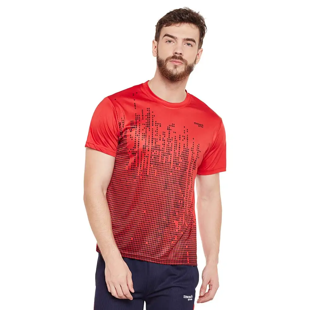 Masch Sports Mens Regular Fit Polyester Active T Shirt (MSTS1017 HSP BDR),  Red  XXL