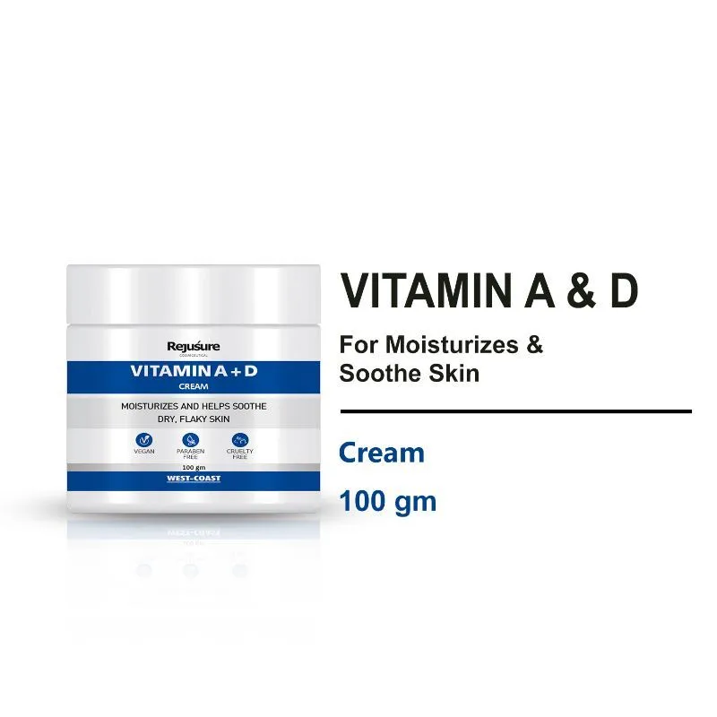 Rejusure Vitamin A + D Cream Moisturizes & Soothe Dry & Flaky Skin, Safe For Kids & Adults