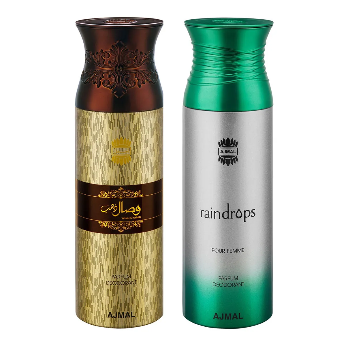 Ajmal Wisal Dhahab & Raindrops Parfum Deodorant Spray - Pack Of 2