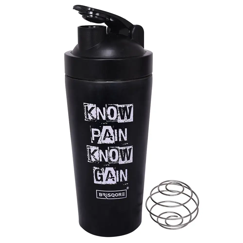 GHC Brisqore Stainless Steel Protein Shaker Bottle,  Black  750 ml