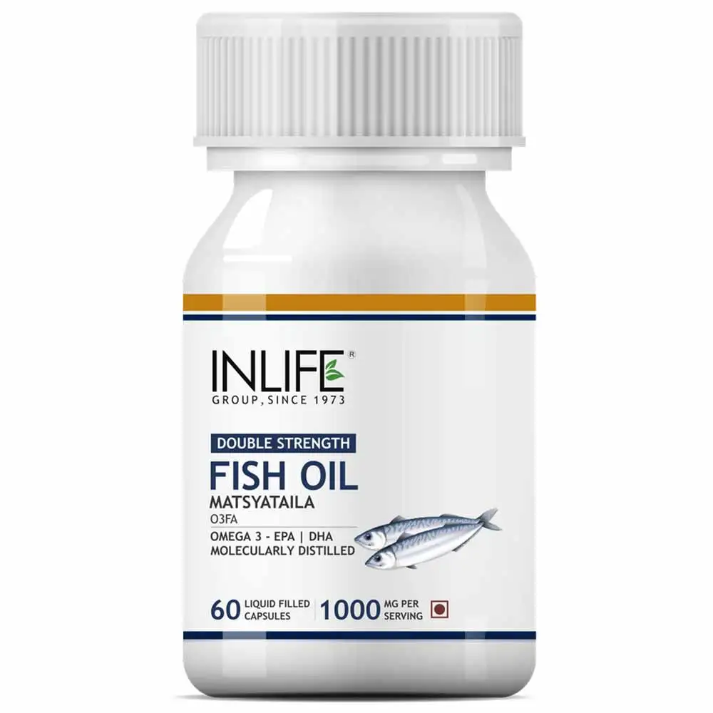 INLIFE Fish Oil Double Strength Omega 3 (1000 mg),  60 capsules