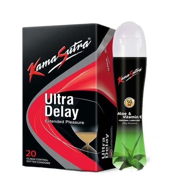 KamaSutra Ultra Delay Condoms, 20 Units & Aloe Vera Lubricant 50ml