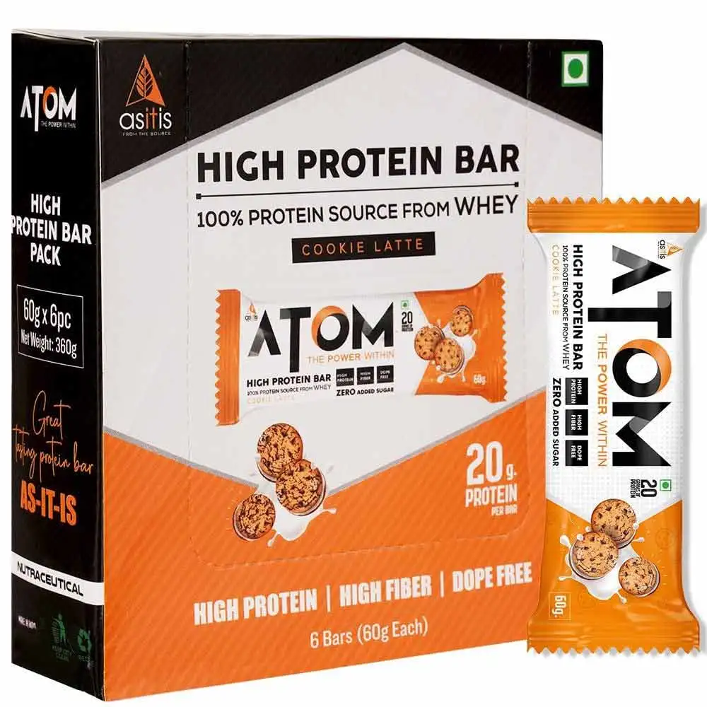 AS-IT-IS Nutrition ATOM High Protein Bar,  6 bar(s)  Cookie Latte