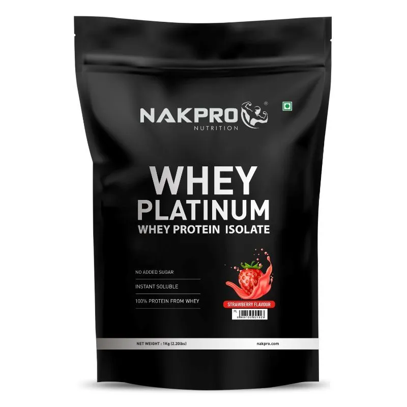 NAKPRO Platinum 100% Whey Protein Isolate Supplement Powder - Strawberry Flavour