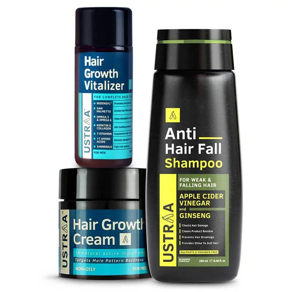 Ustraa Hair Growth Kit - Anti Hairfall Shampoo 250ml, Hair Growth Vitalizer & Cream Combo,  3 Piece(s)/Pack  Hair Growth