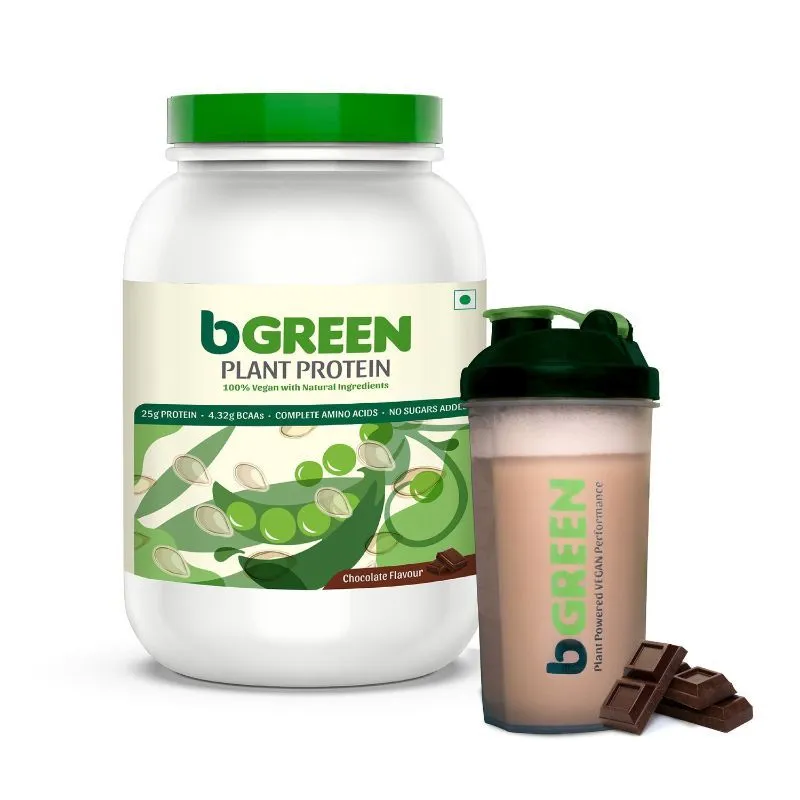 bGREEN by HealthKart Vegan Plant Protein Powder, 25 g Protein (Chocolate) with Shaker