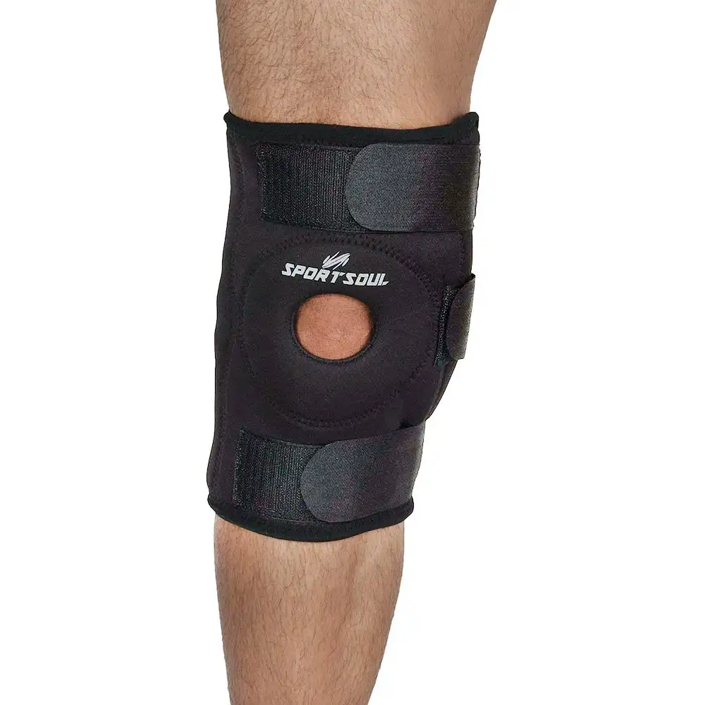 SportSoul Hinged Knee Support with Open Patella,  Black  Small