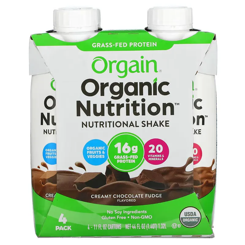 Organic Nutrition, Nutritional  Shake, Creamy Chocolate Fudge, 4 Pack, 11 fl oz Each