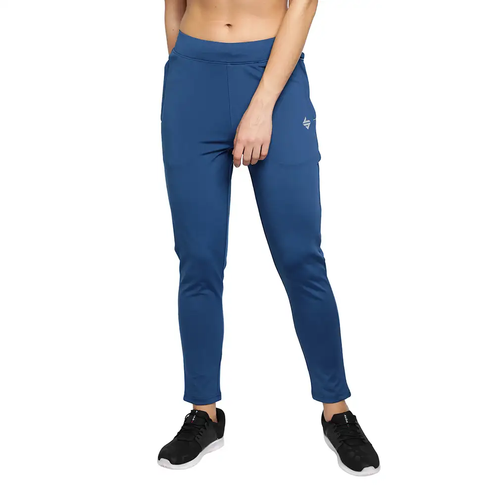 John Ally Women's Gym Zipper Track Pant with Sweat Wicking,  Berlin Blue  Small