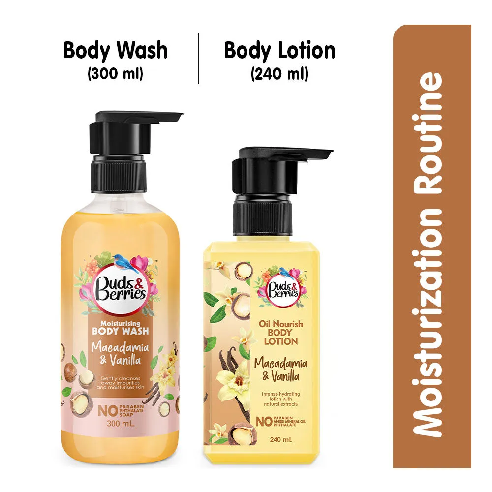 Buds & Berries Moisturization Routine with Macadamia and Vanilla (Body Wash+Body Lotion)