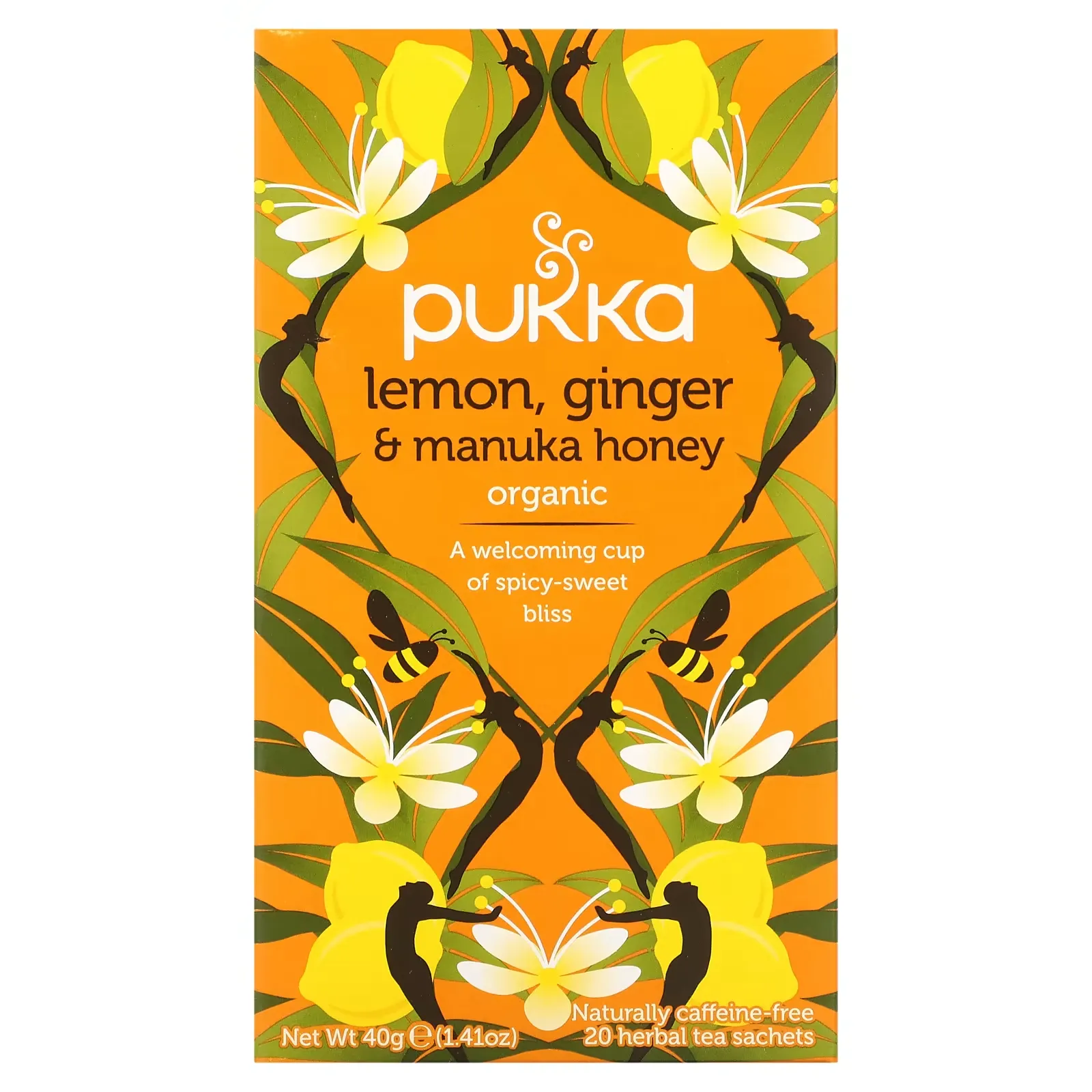 Organic Herbal Tea, Lemon Ginger & Manuka Honey, Caffeine Free, 20 Sachets, 0.07 oz (2 g) Each