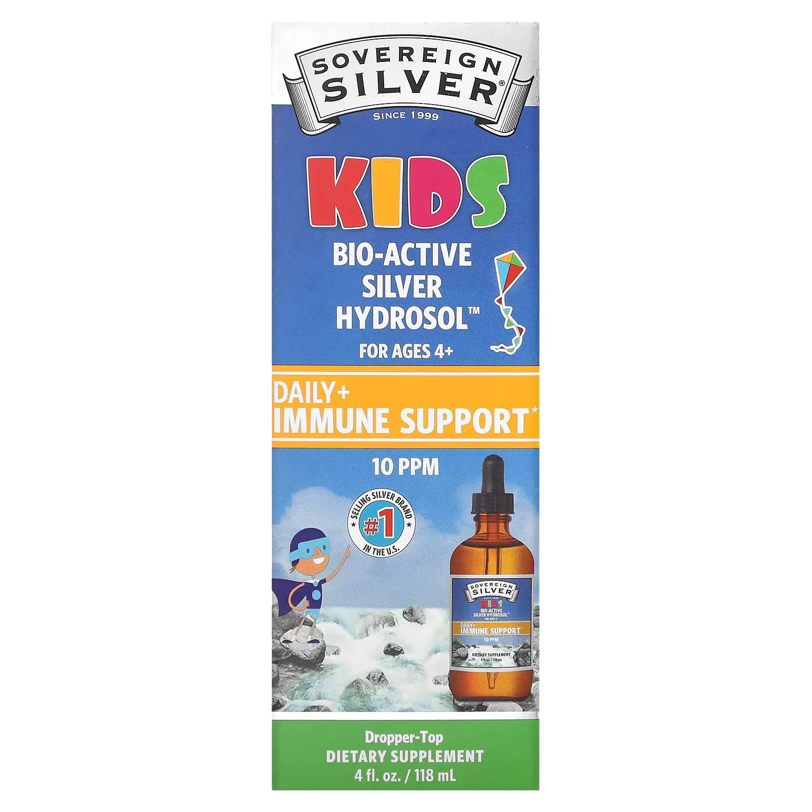 Kids Bio-Active Silver Hydrosol, Daily Immune Support, Ages 4+, 10 PPM, 4 fl oz (118 ml)