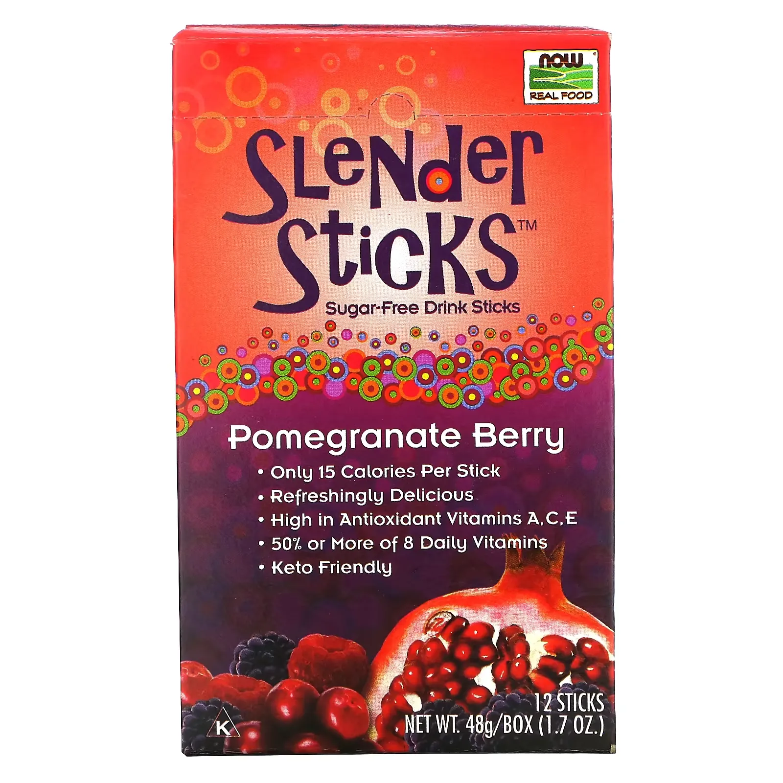 Real Food, Slender Sticks, Pomegranate Berry, 12 Sticks, 0.14 oz (4 g) Each