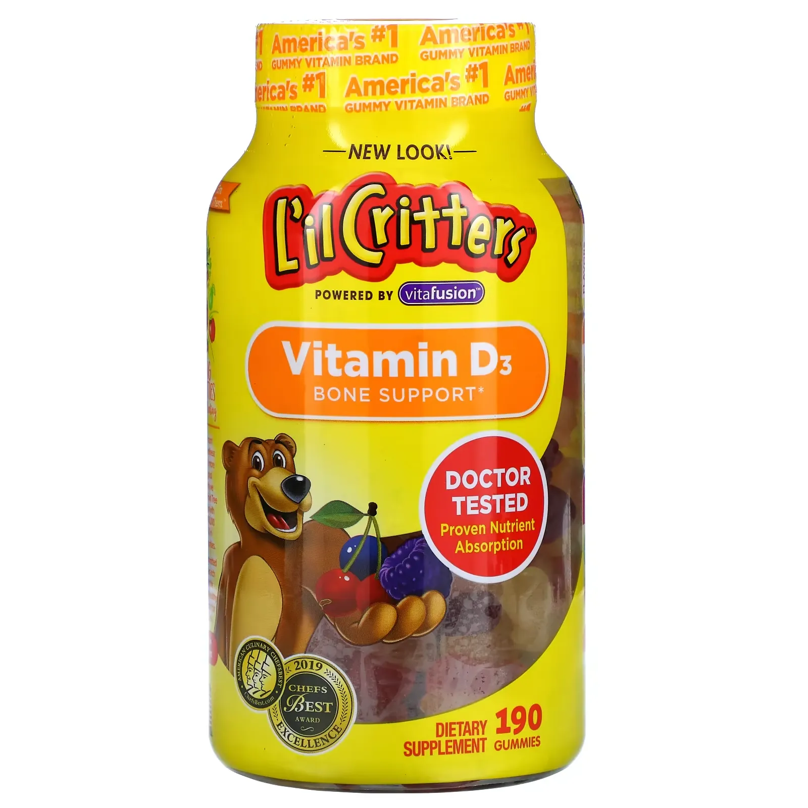 Vitamin D3 Bone Support, Natural Fruit, 190 Gummies