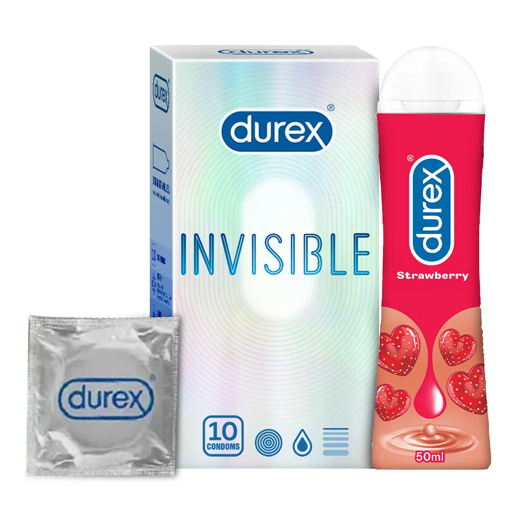 Durex Invisible Super Ultra Thin Condoms & Strawberry Lubricant Gel