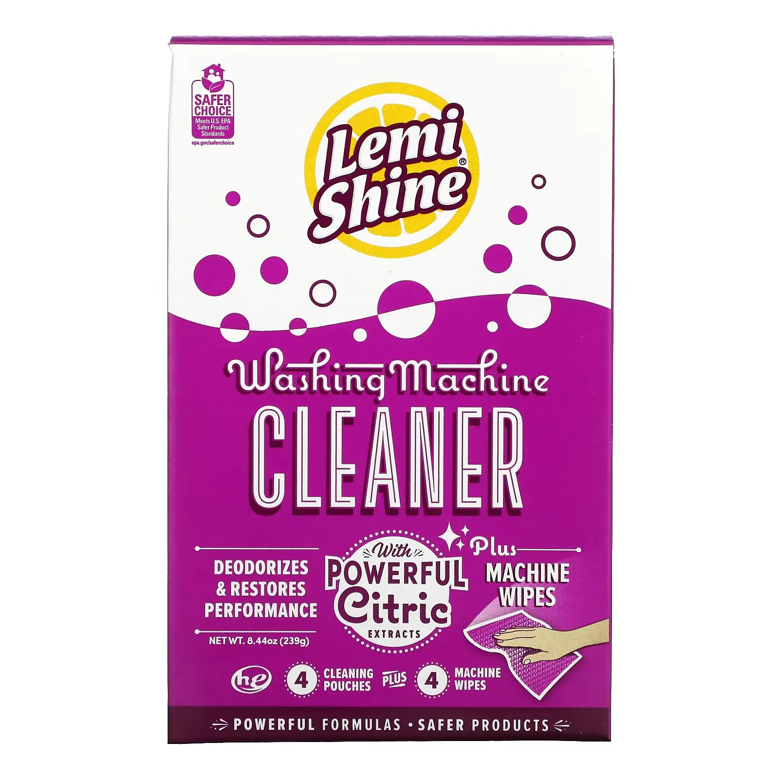 Washing Machine Cleaner, Plus Machine Wipes, 4 Cleaning Pouches + 4 Machine Wipes