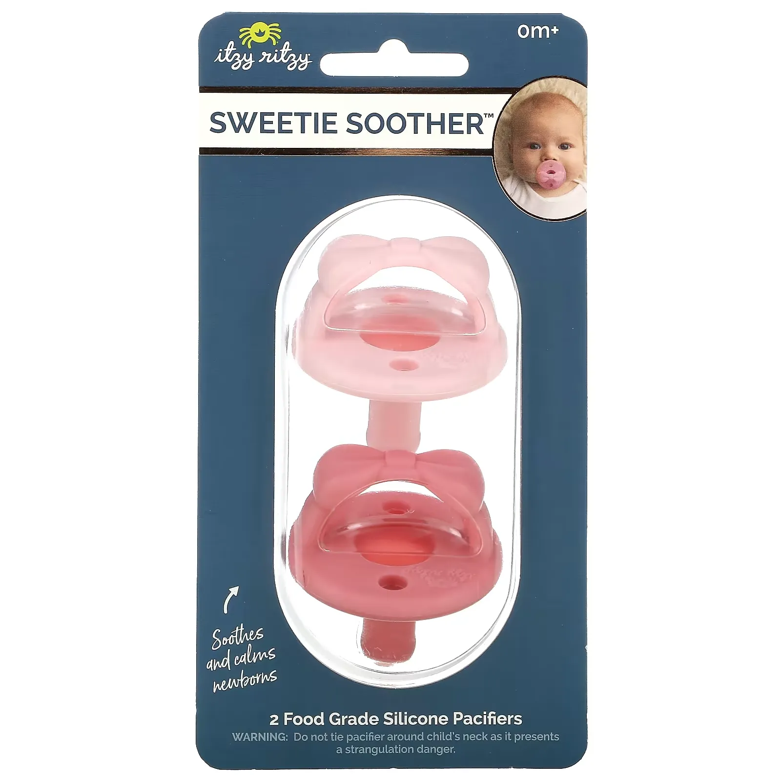 Sweetie Soother, Food Grade Silicone Pacifiers, 0+ Months, Bow, 2 Pacifiers