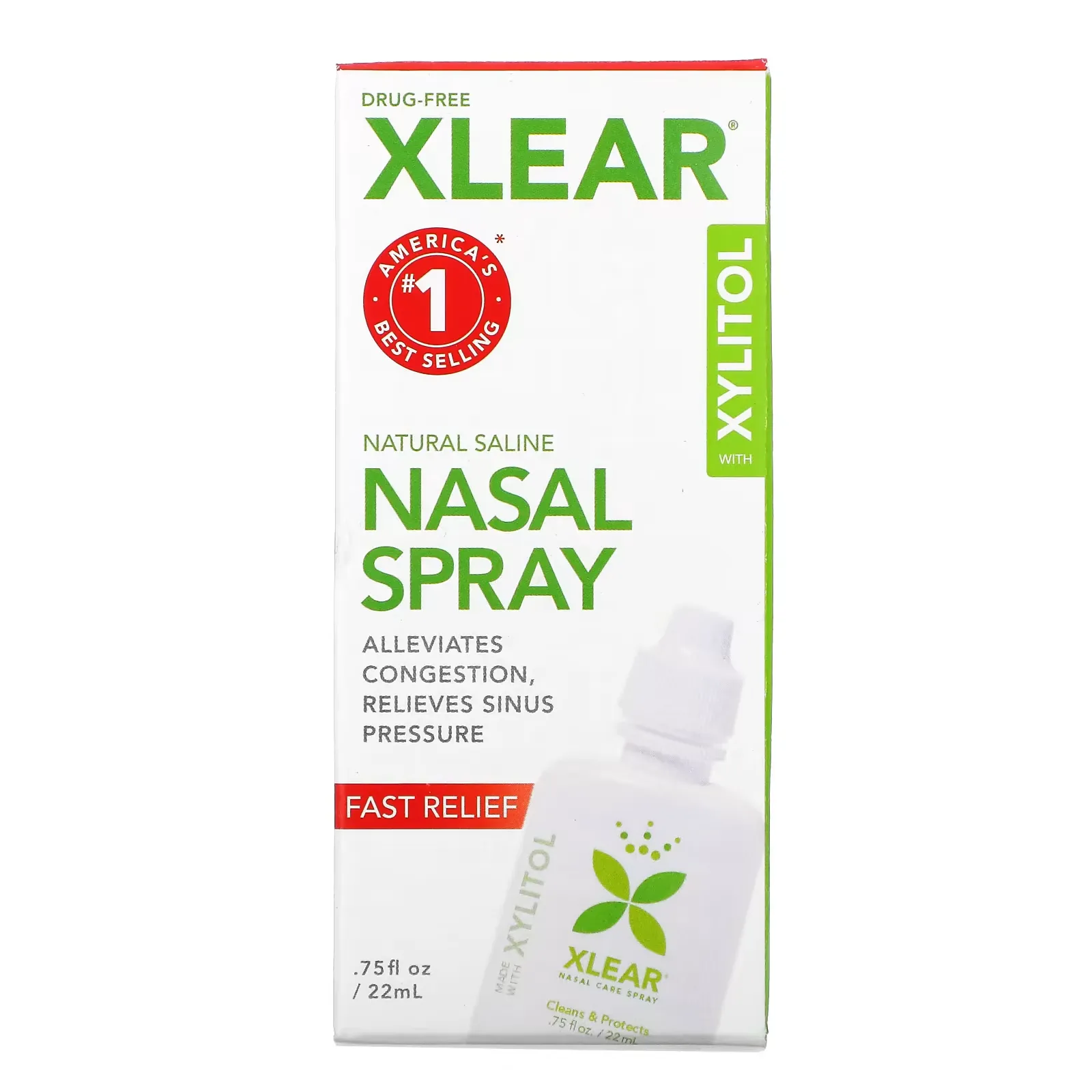 Natural Saline Nasal Spray with  Xylitol, Fast Relief, 0.75 fl oz (22 ml)