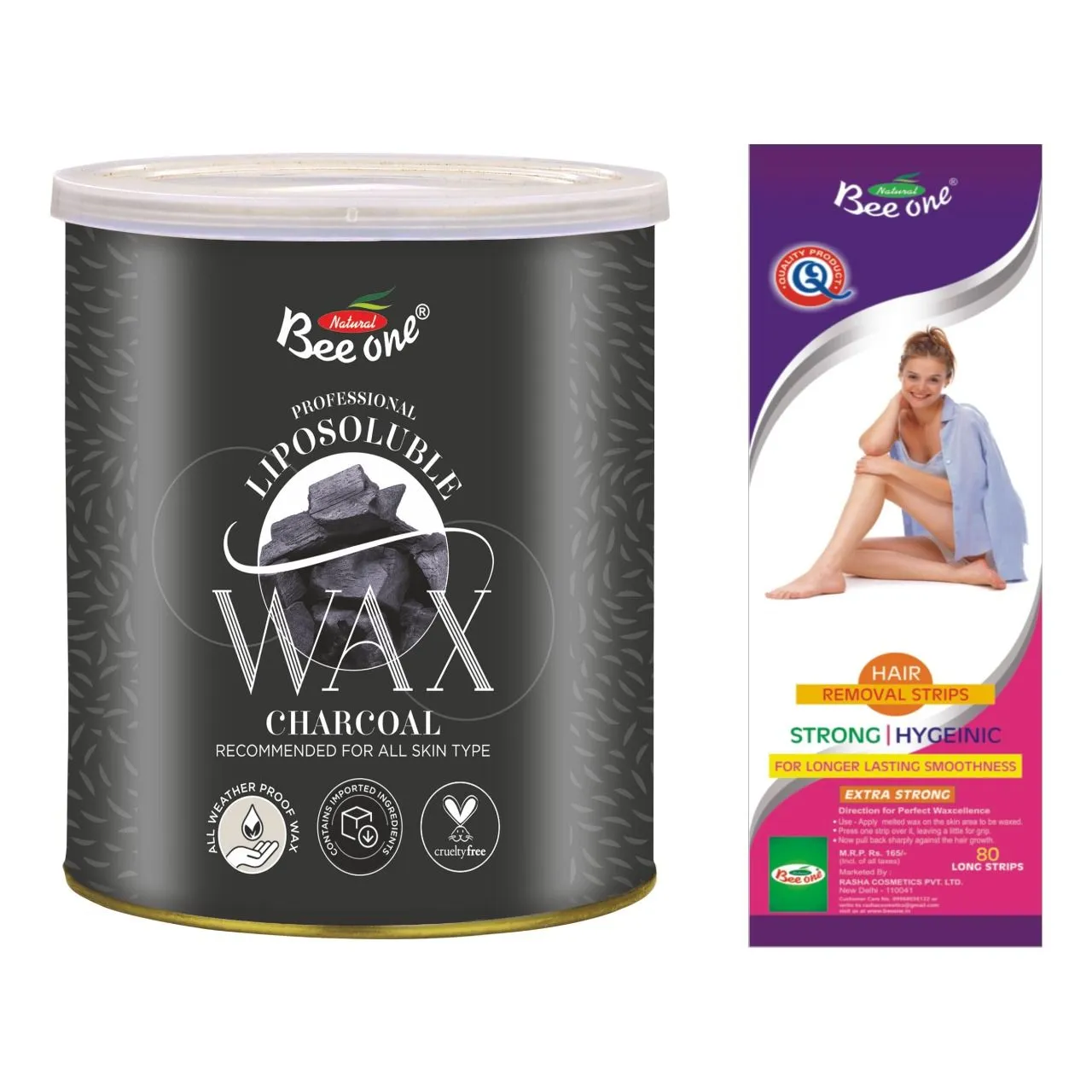 Beeone Waxing Combo - Charcoal Liposoluble Wax + Disposable Strips