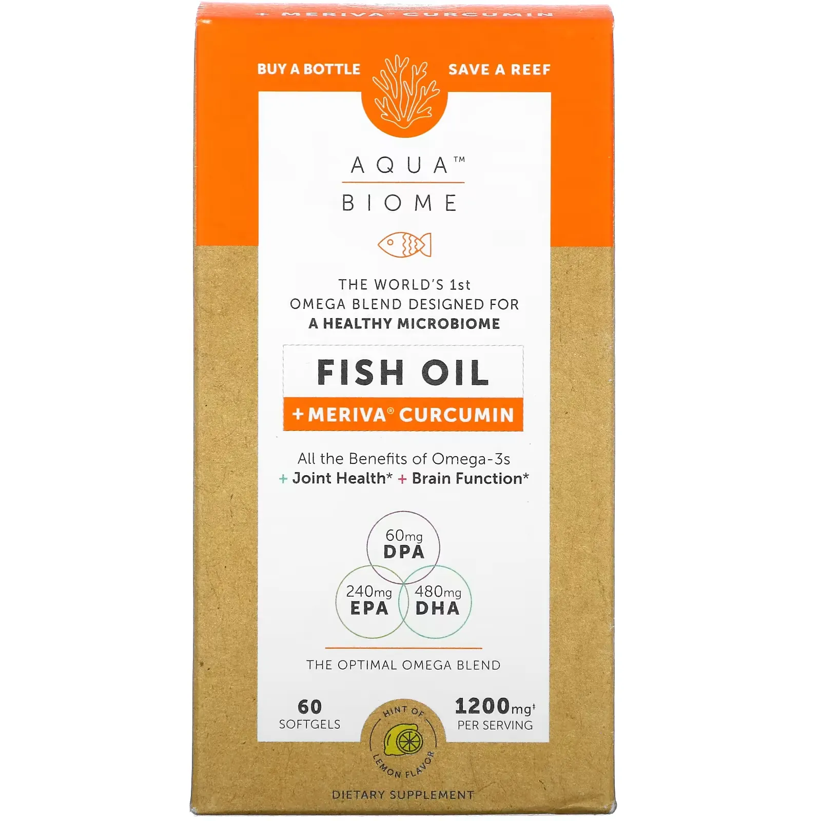 Aqua Biome, Fish Oil + Meriva Curcumin, Lemon , 600 mg, 60 Softgels