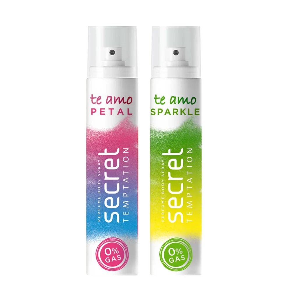 Secret Temptation Te Amo Petal and Sparkle No Gas Perfume Body Spray for Women - Pack of 2