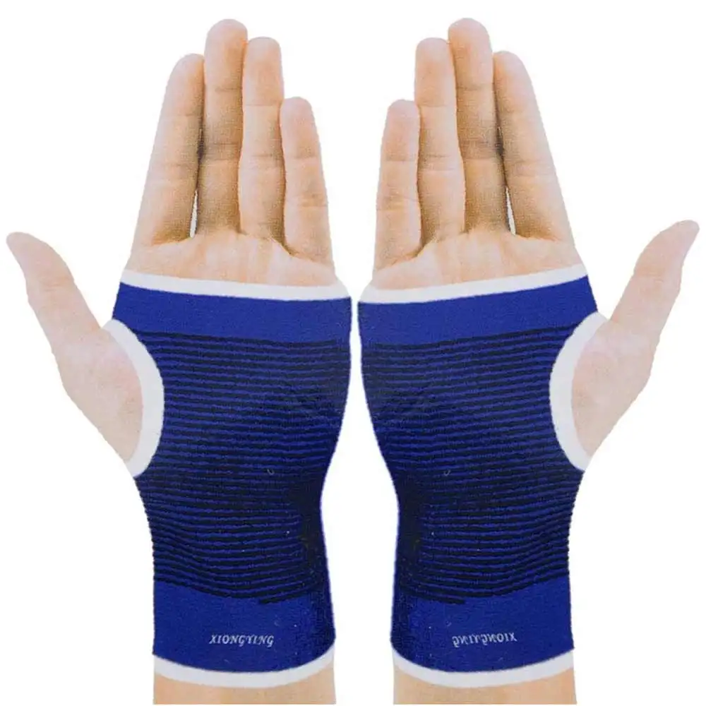 Love4ride Sports Athletic Stripe Print Thumbhole Wrist Palm Support,  Blue/Black  Free Size