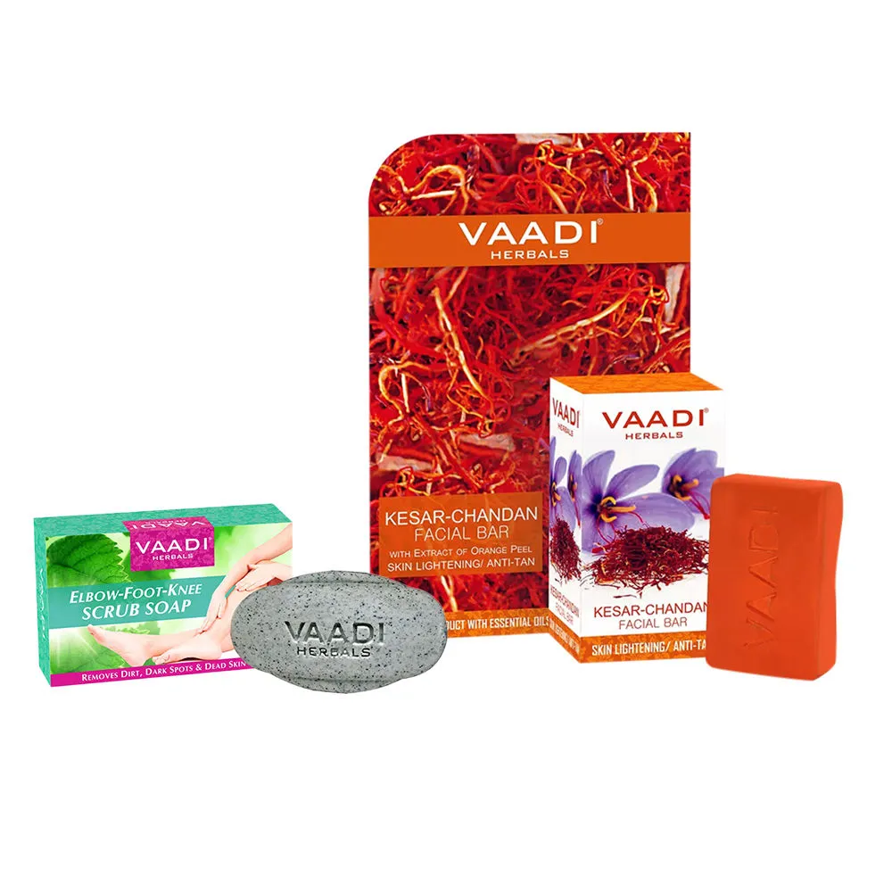 Vaadi Herbals Elbow-Foot-Knee Scrub Soap & Kesar Chandam Facial Bar Combo