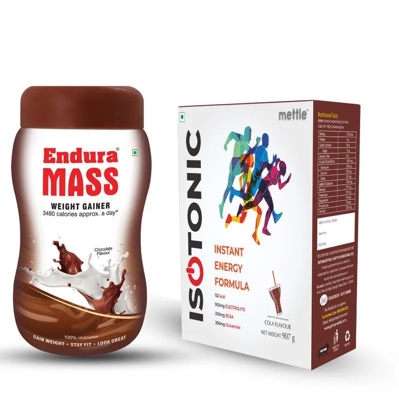 Endura Mass Weight Gainer Chocolate Flavour With Mettle Isotonic Energy Drink Cola