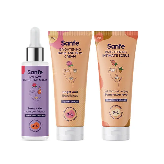 Sanfe Intimate Lightening Serum With Orange Peel + Brightening Back & Bum Cream And Intimate Scrub