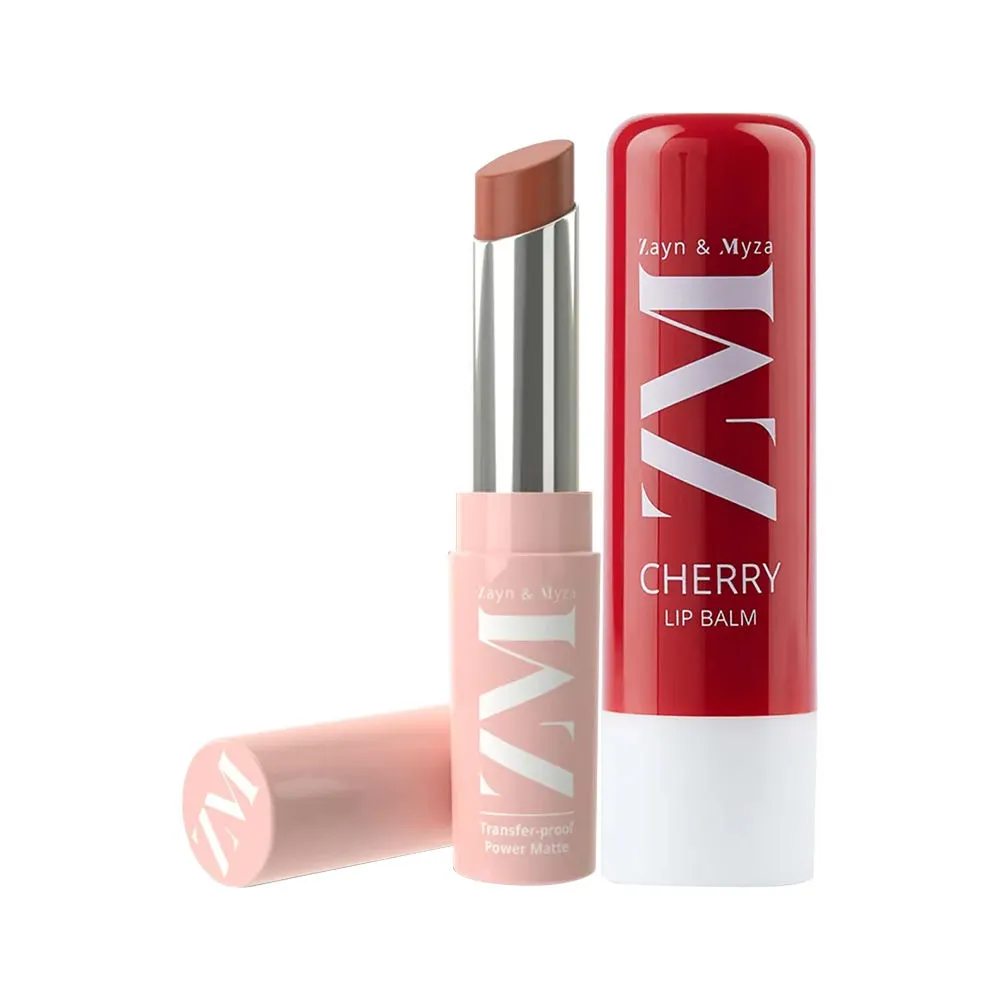 ZM Zayn & Myza Lip Color n Care Combo - Transfer Proof Bare Beauty Lipstick + Cherry Lip Balm