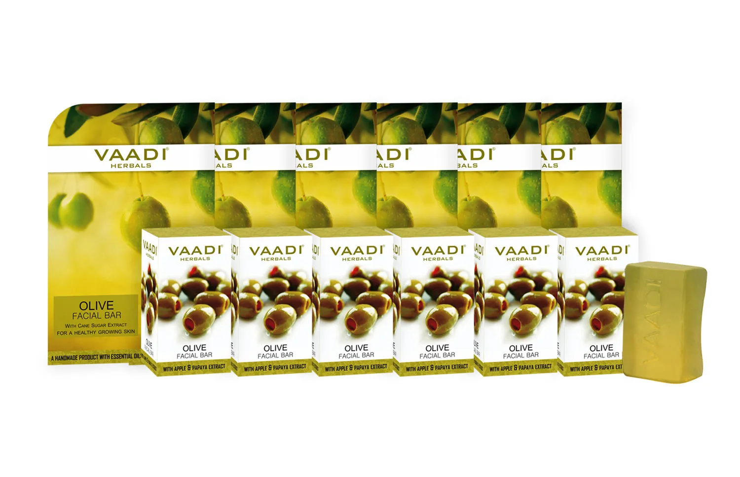 Vaadi Herbals Super Value Pack Of 6 Olive Facial Bar With Cane Sugar Extract