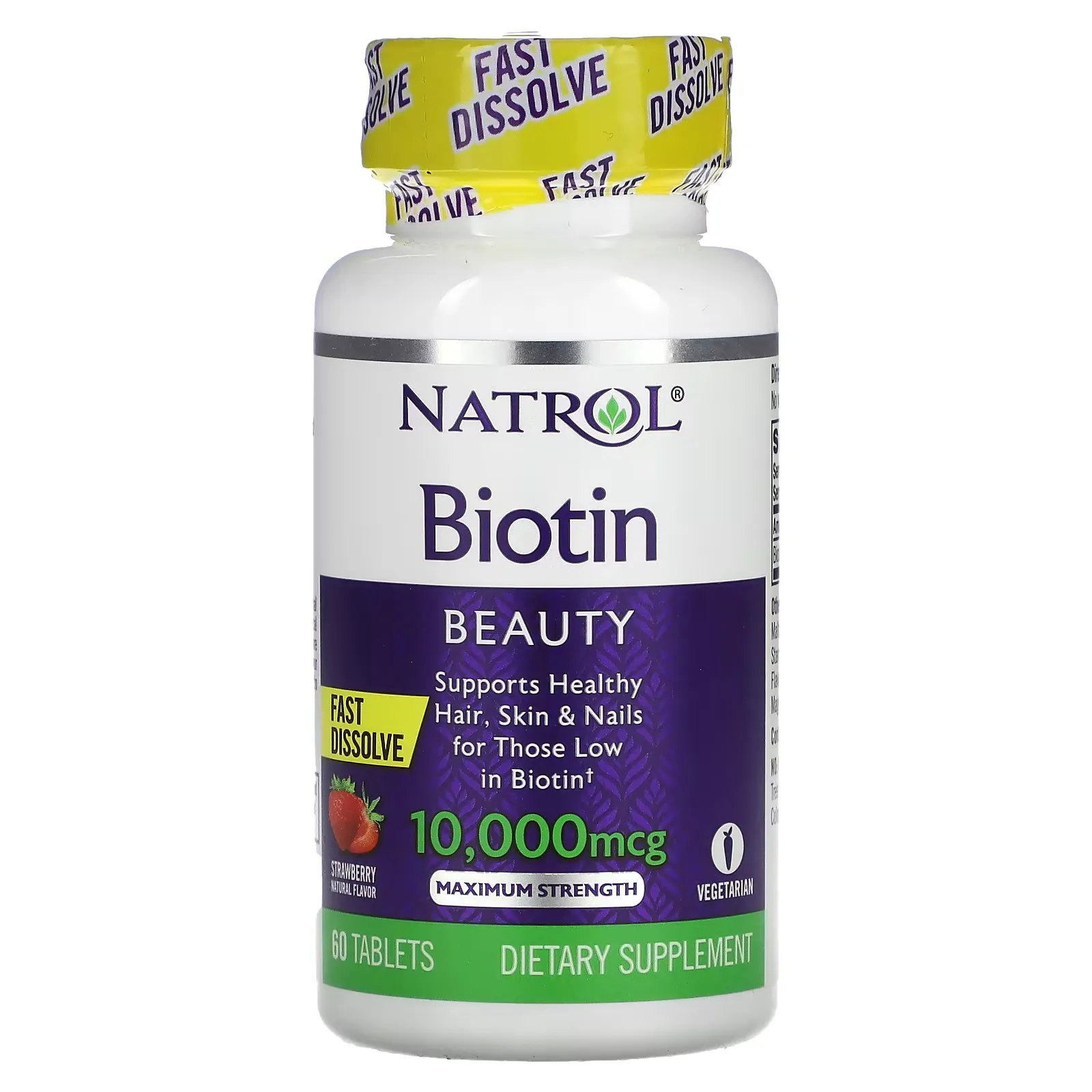 Biotin, Fast Dissolve, Maximum Strength, Strawberry, 10,000 mcg, 60 Tablets