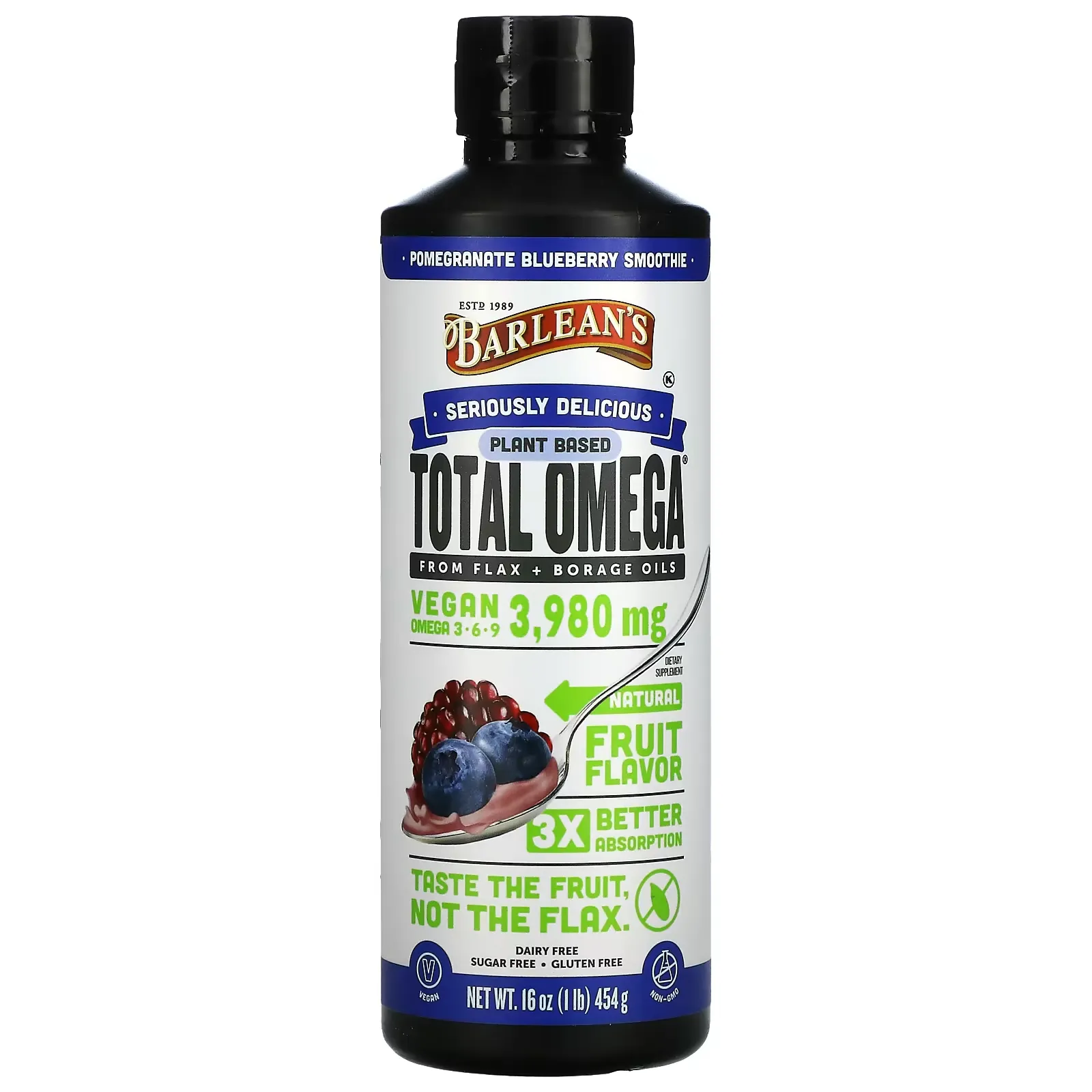 Plant Based Total Omega 3 · 6 · 9, Pomegranate Blueberry Smoothie, 3,980 mg, 16 oz (454 g)