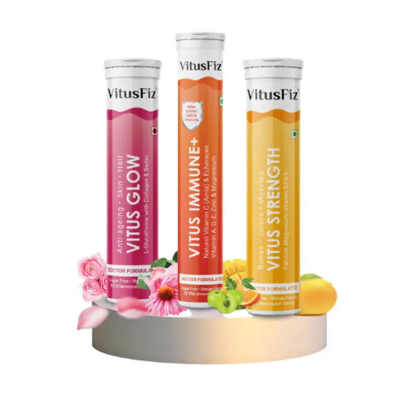 VitusFiz Immune+ VitusFiz Glow And VitusFiz Strength Effervescent Tablets - Combo Pack