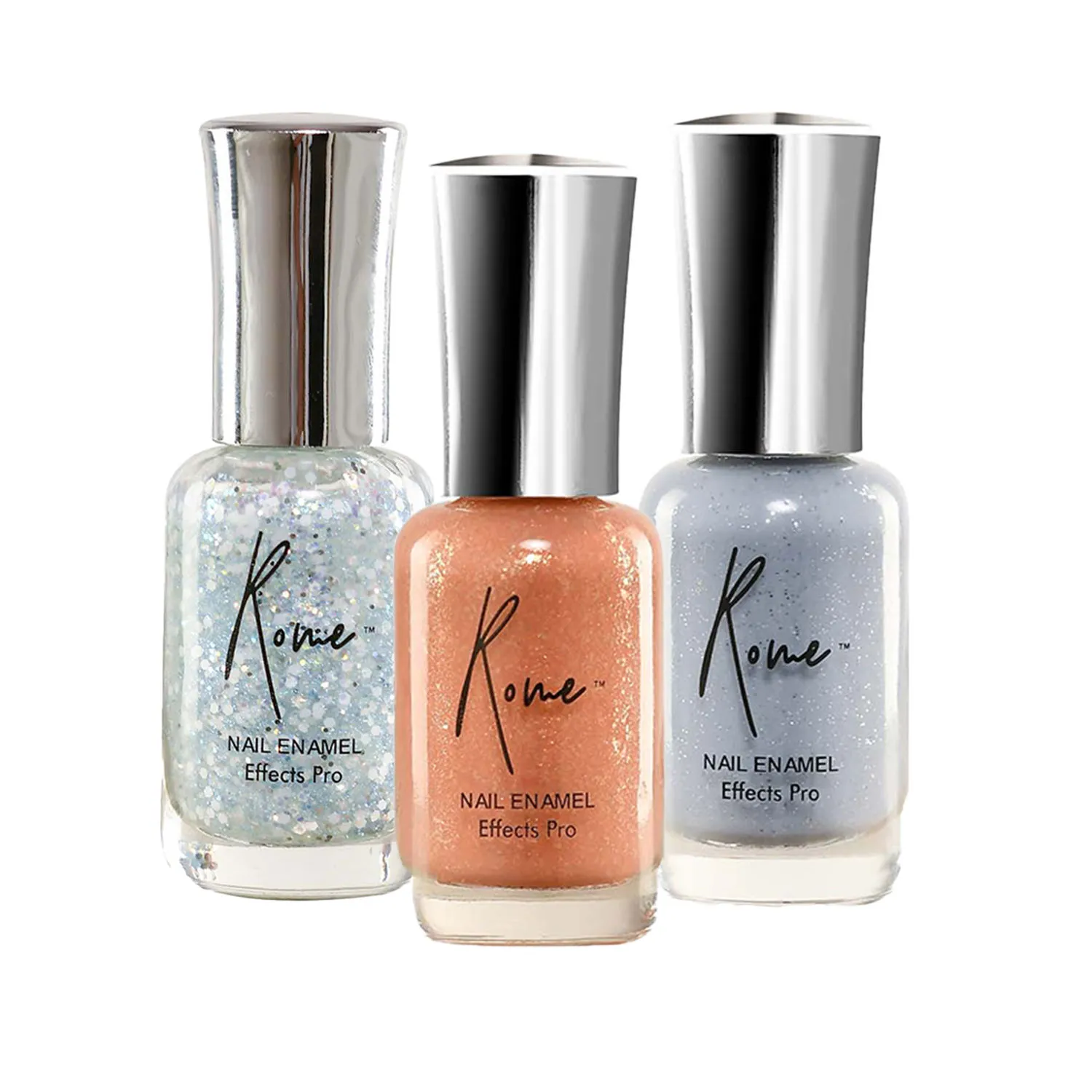 Rome Effects Pro Nail Enamel Set Of 3 (Gold Fish Effects+ Sea Glam Effects+ Silver Blue Effects)