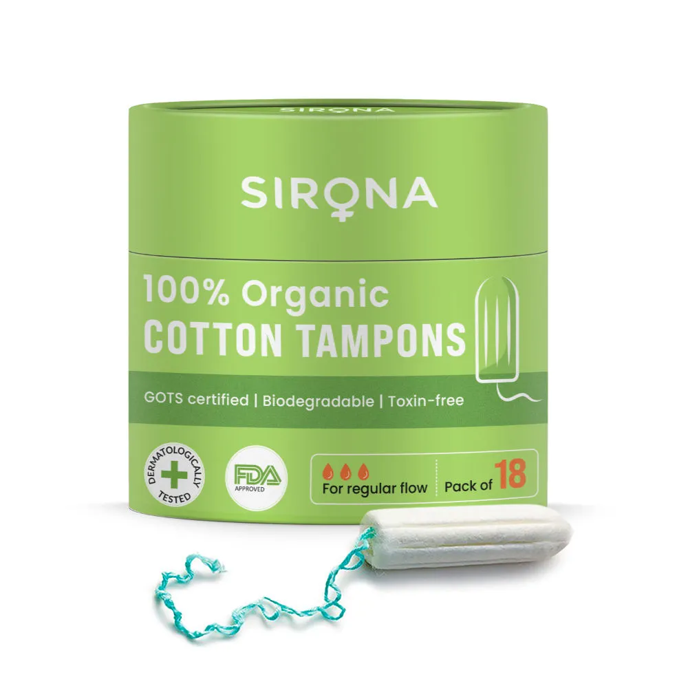 Sirona FDA Approved 100% Organic Cotton and Biodegradable Tampons - Regular Flow