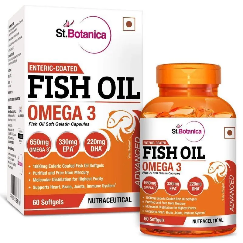 StBotanica Fish Oil 1000mg Double Strength 650mg Omega 3 with 330mg EPA, 220mg DHA