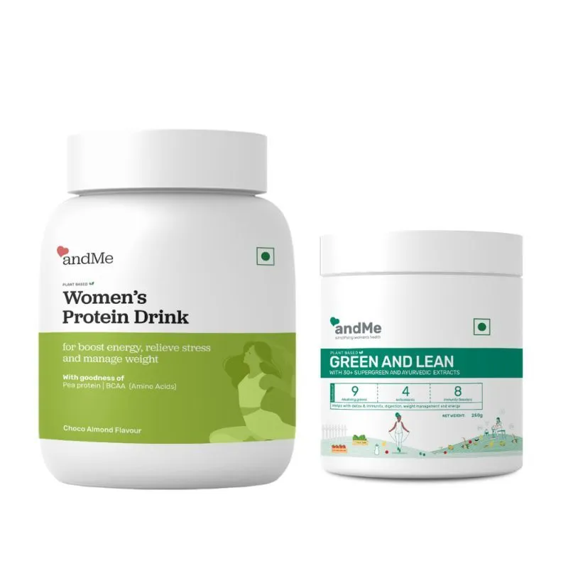 andMe Women'S Plant Protein Powder (Choco Almond) + andMe Green & Lean Supergreens Powder (Combo Pack)