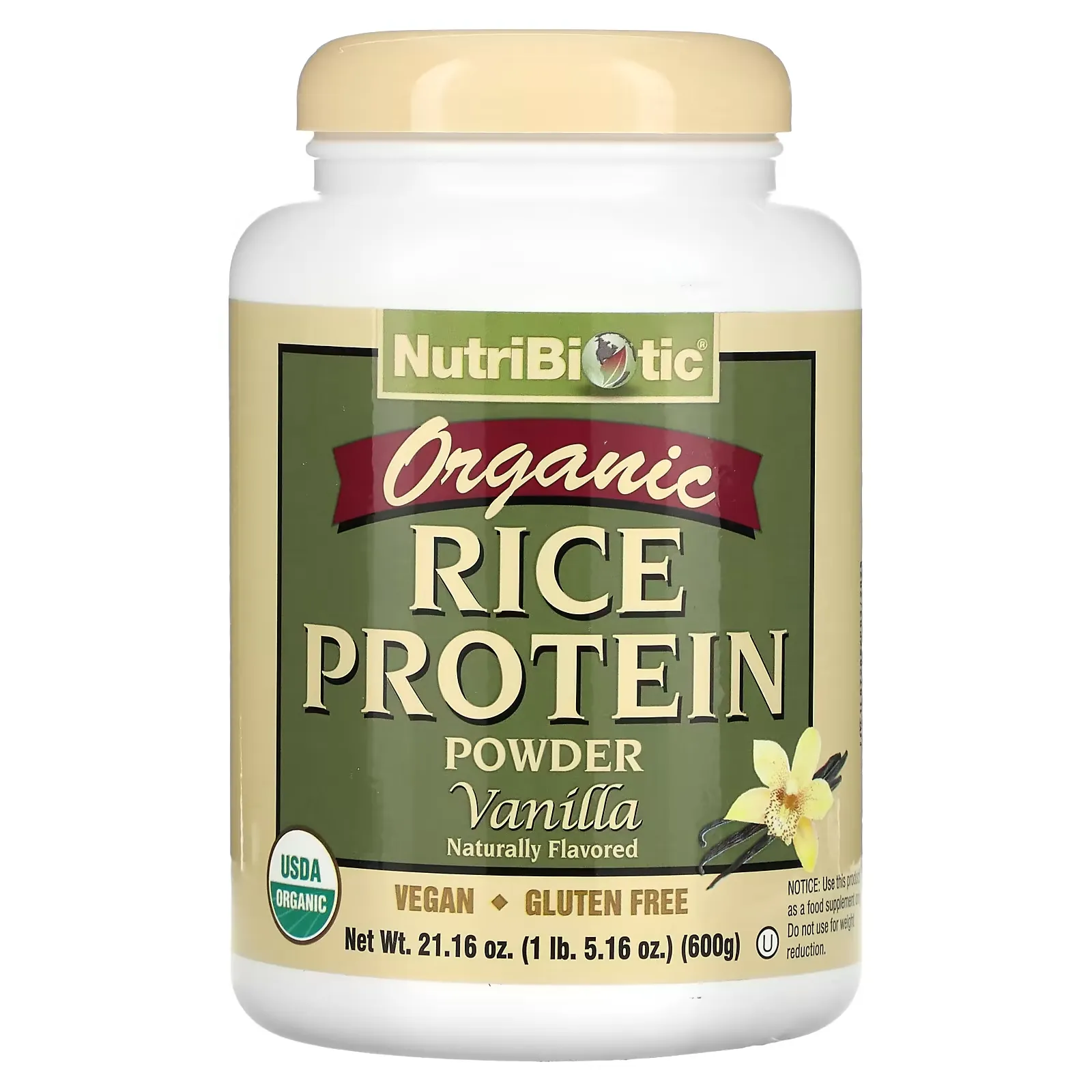 Raw Organic Rice Protein, Vanilla, 1 lb (600 g)