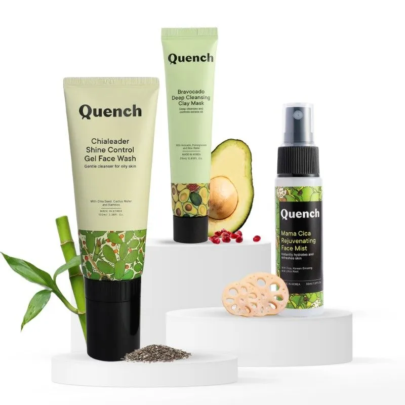 Quench Oil Control Solution Kit, Chialeader Shine Control Face Wash, Clay Mask, Mama Cica Face Mist