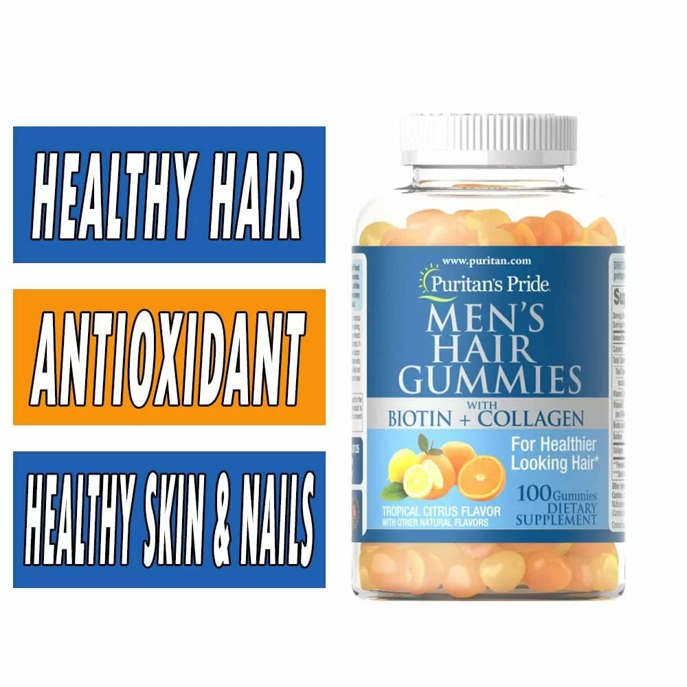 Puritan's Pride Men's Hair Gummies with Biotin and Collagen - 100 Count