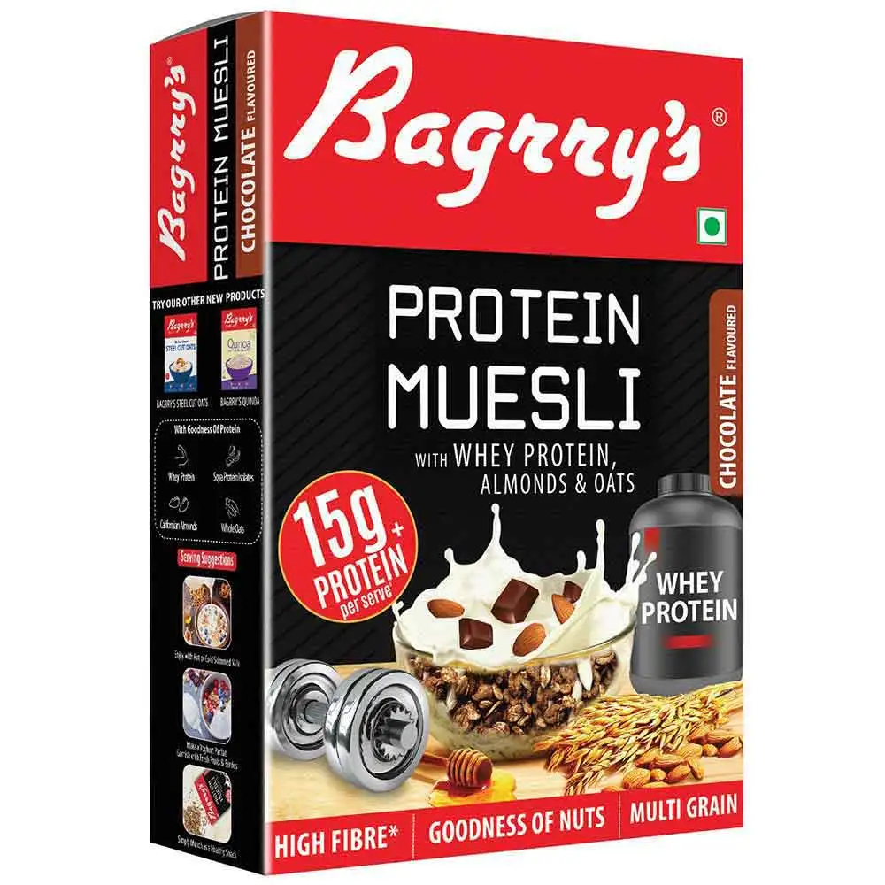 Bagrrys Protein Muesli with Whey Protein, Almonds & Oats,  500 g  Chocolate