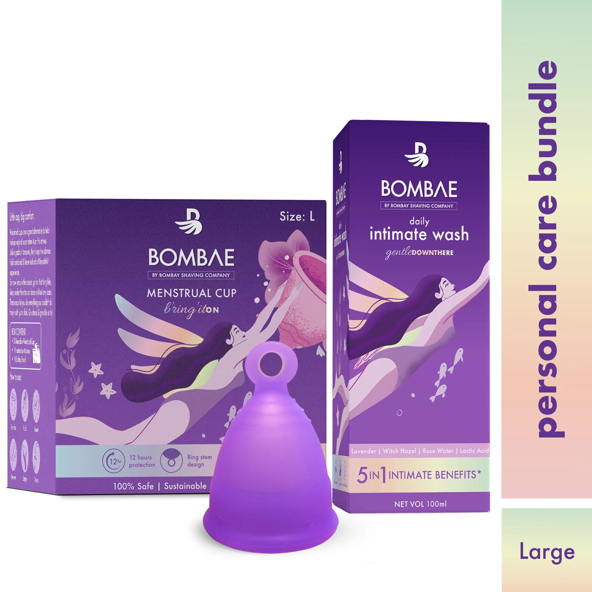 Bombae Reusable Menstrual Cup (Large) & Daily Intimate Wash Combo