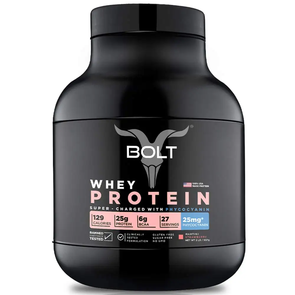 Bolt Whey Protein Super-Charged With Phycocyanin,  2 lb  Martini Strawberry