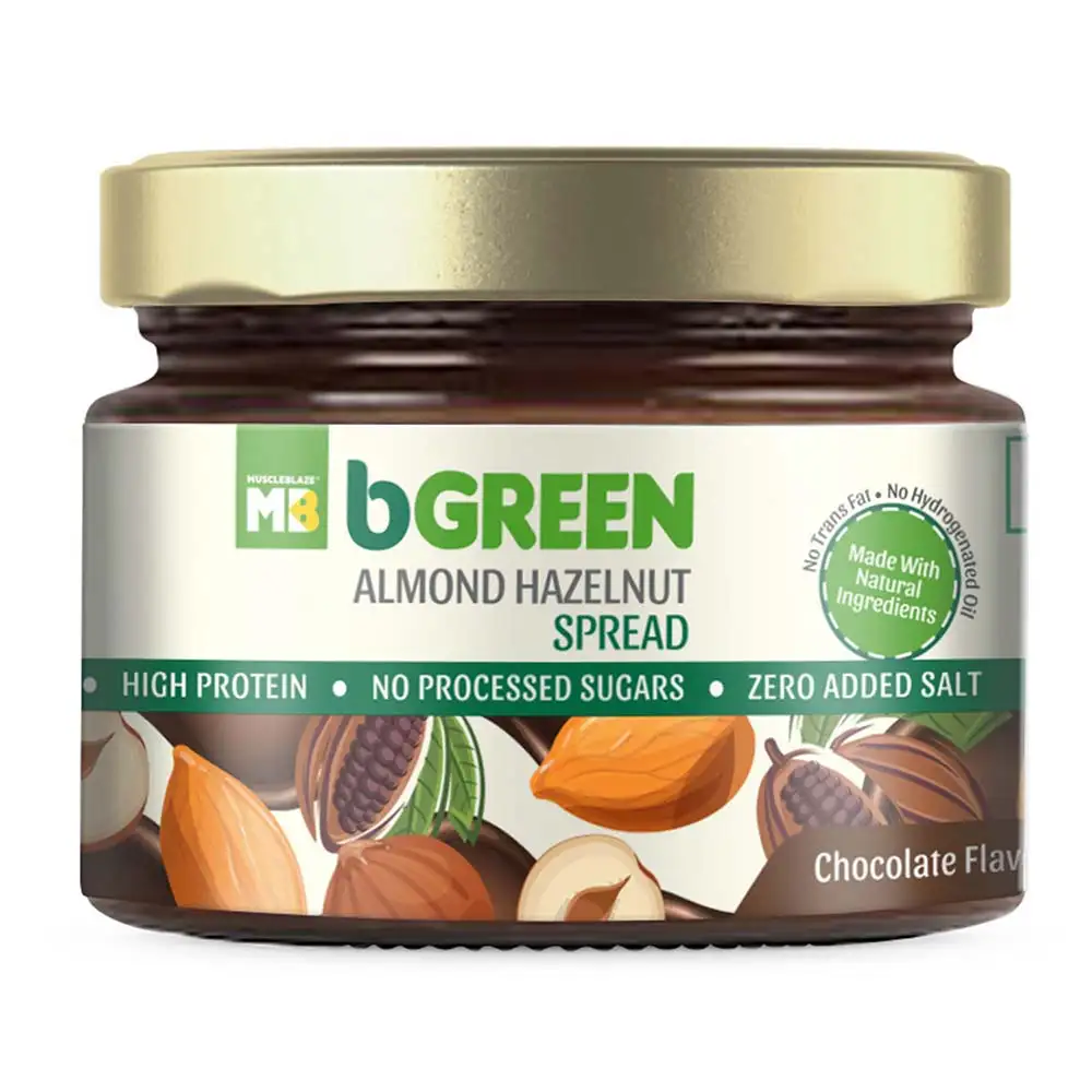 bGREEN Almond Hazelnut Spread by MuscleBlaze,  Chocolate  340 g