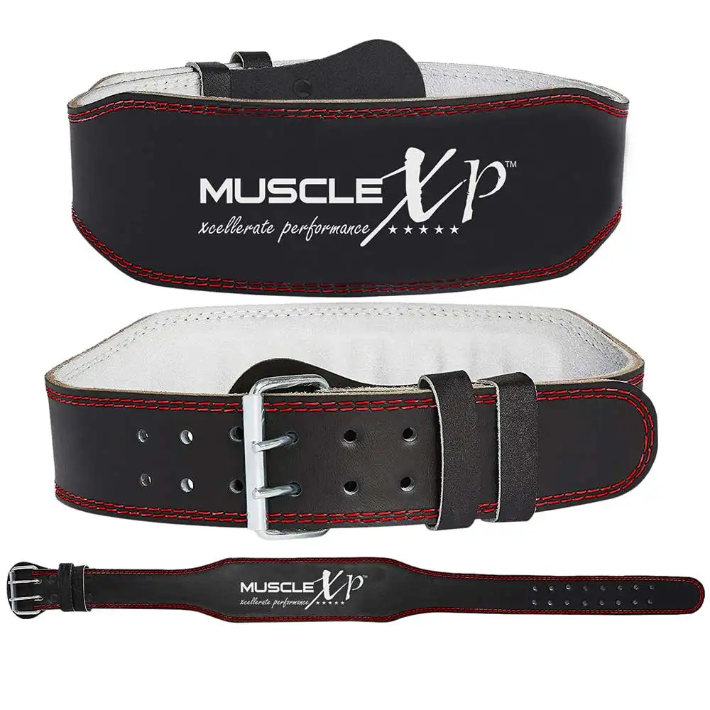 MuscleXP Leather Weight Lifting Gym Belt,  Black  Medium