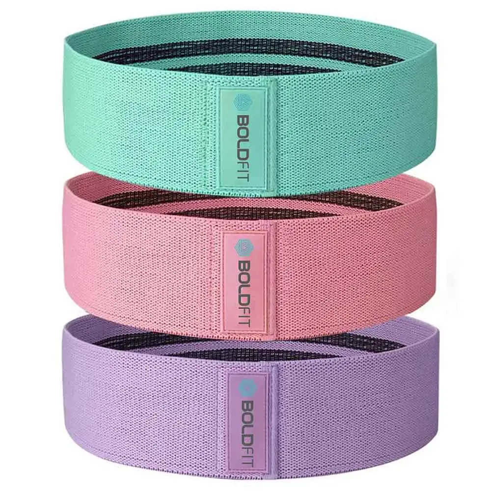 Boldfit Fabric Resistance Band (Set of 3),  Pink, Purple, Green  Free Size