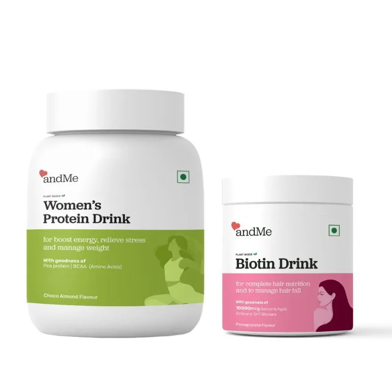 andMe Women'S Plant Protein Powder (Choco Almond) + andMe Plant Based Biotin Powder (Combo Pack)