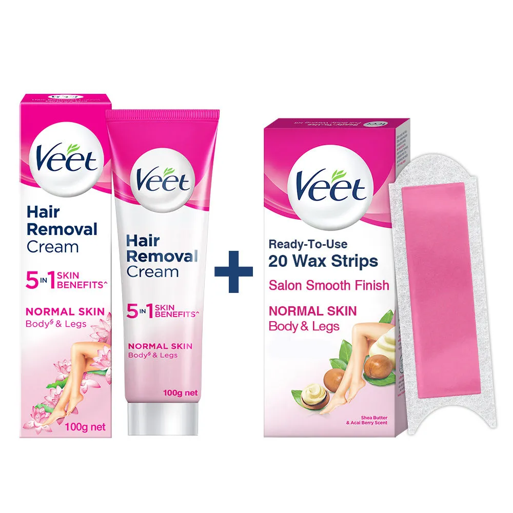 Veet Hair Removal Kit for Normal Skin - 20 Strips Arms/Legs + Cream